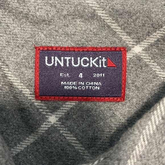 UNTUCKit Women's Windowpane Plaid Flannel Gray White - Picture 6 of 11